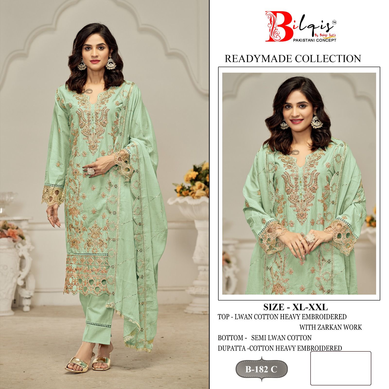 B 182 Bilqis Lawn Cotton Pakistani Readymade Suits Exporter Gujarat