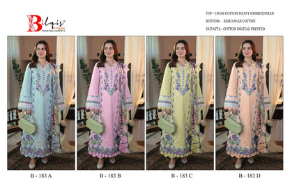 B 183 Bilqis Cambric Lawn Pakistani Salwar Suits Exporter