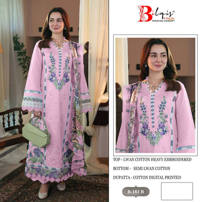 B 183 Bilqis Cambric Lawn Pakistani Salwar Suits Exporter