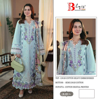 B 183 Bilqis Cambric Lawn Pakistani Salwar Suits Exporter