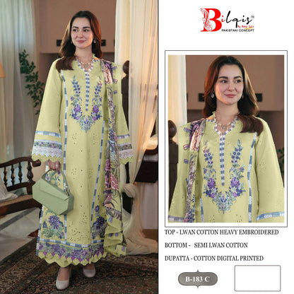 B 183 Bilqis Cambric Lawn Pakistani Salwar Suits Exporter