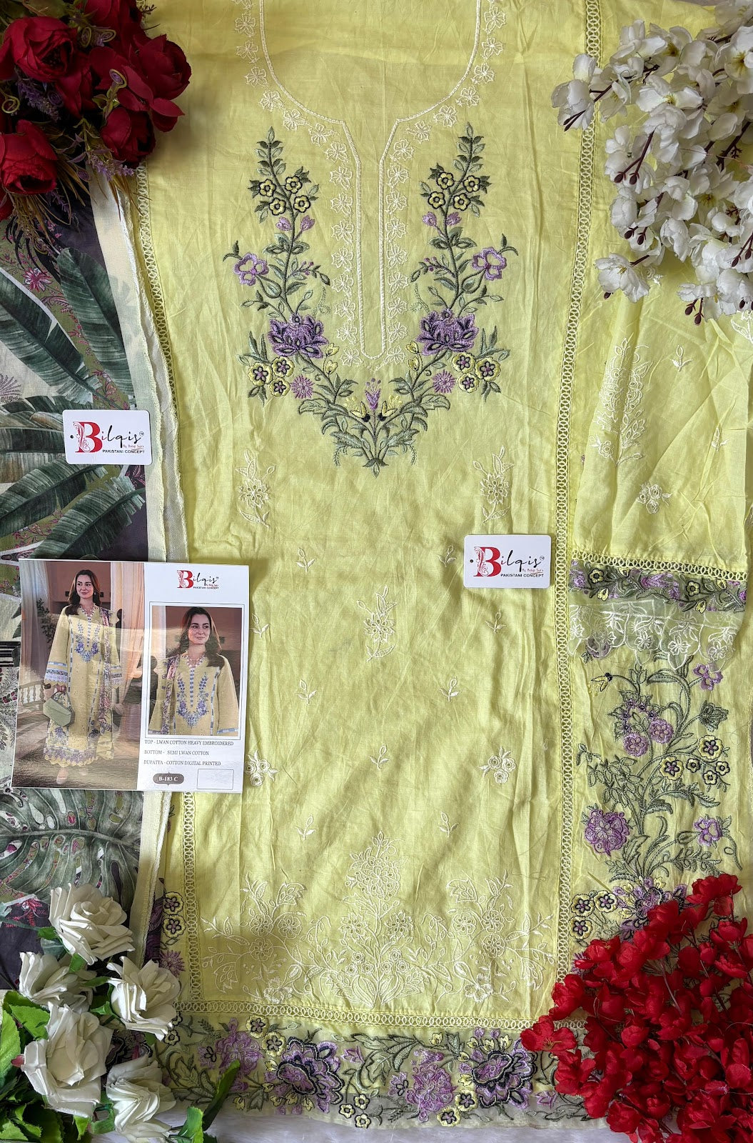 B 183 Bilqis Cambric Lawn Pakistani Salwar Suits Exporter