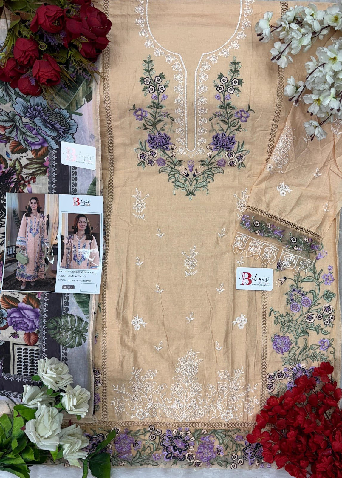 B 183 Bilqis Cambric Lawn Pakistani Salwar Suits Exporter