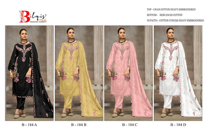B 184 Bilqis Lawn Cotton Pakistani Salwar Suits Wholesaler India