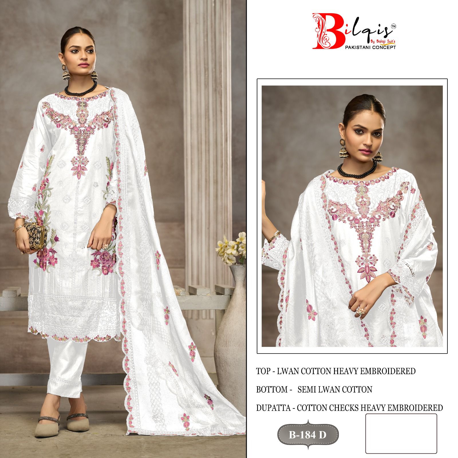 B 184 Bilqis Lawn Cotton Pakistani Salwar Suits Wholesaler India
