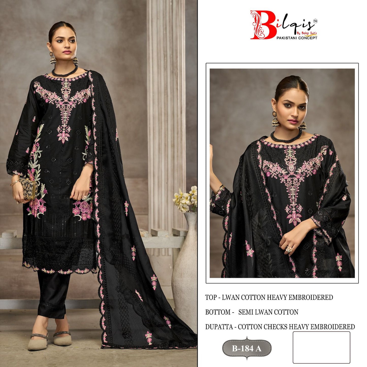 B 184 Bilqis Lawn Cotton Pakistani Salwar Suits Wholesaler India