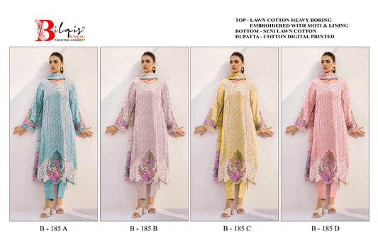 B 185 Bilqis Lawn Cotton Pakistani Salwar Suits Exporter Ahmedabad