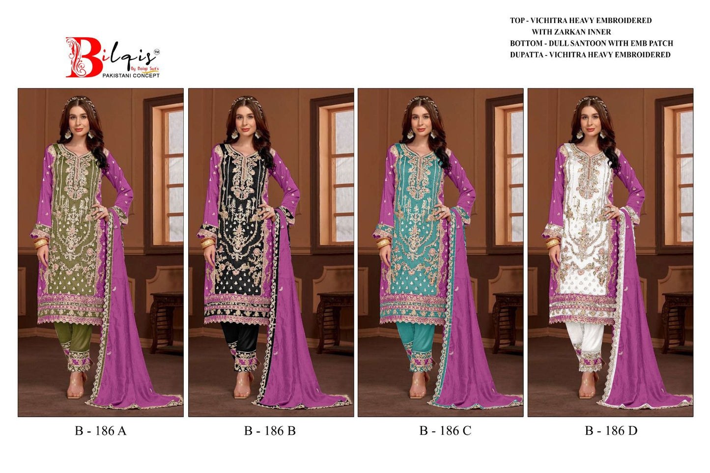 B 186 Bilqis Vichitra Pakistani Salwar Suits Wholesale