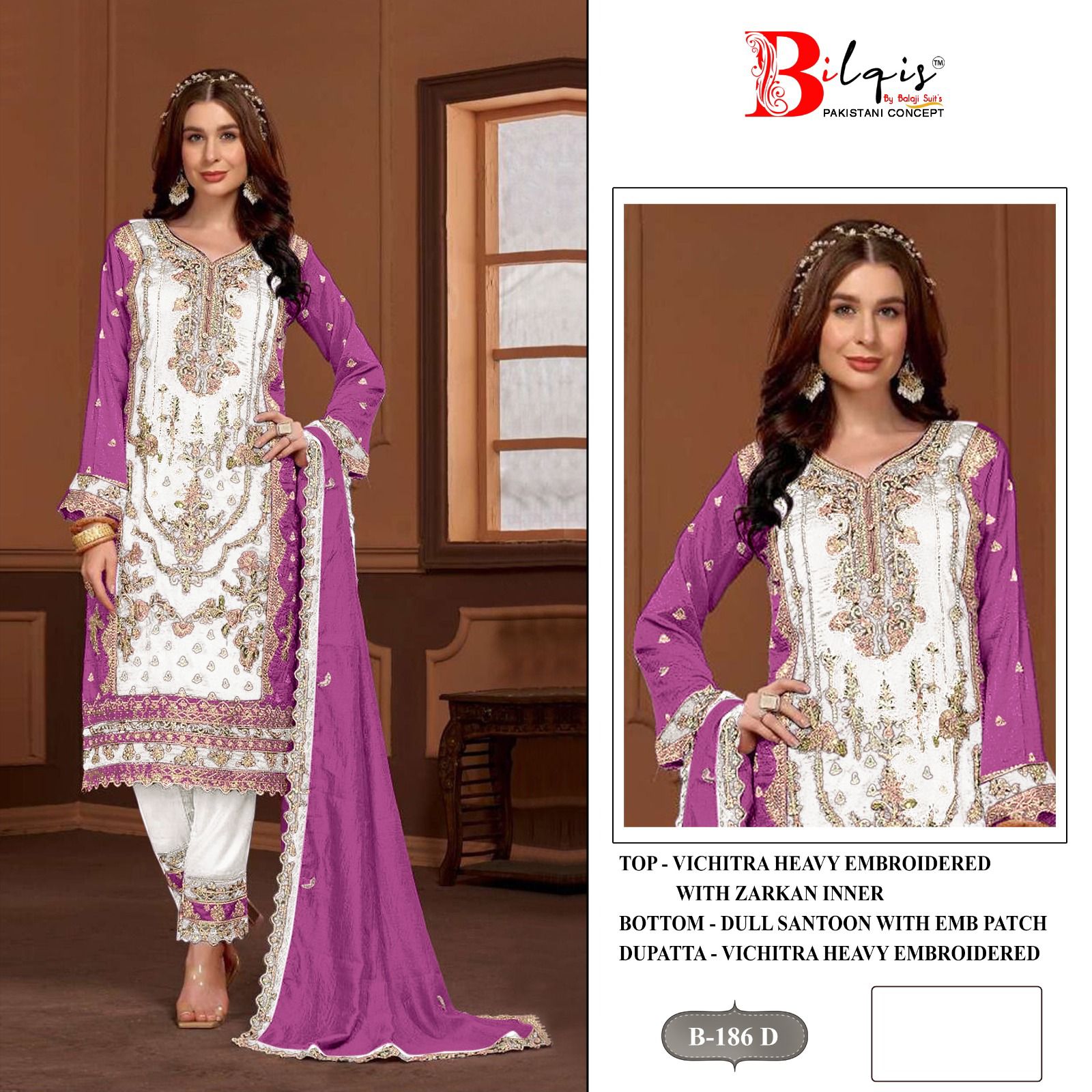 B 186 Bilqis Vichitra Pakistani Salwar Suits Wholesale