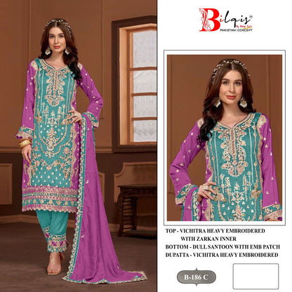 B 186 Bilqis Vichitra Pakistani Salwar Suits Wholesale