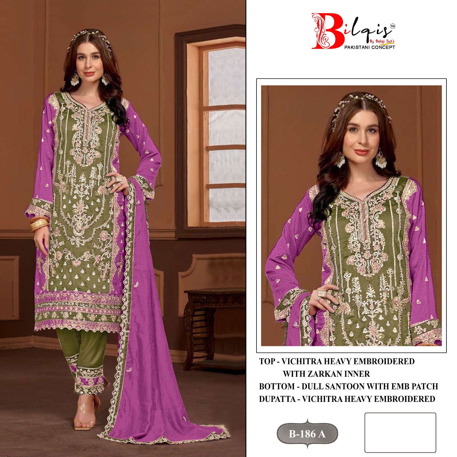 B 186 Bilqis Vichitra Pakistani Salwar Suits Wholesale