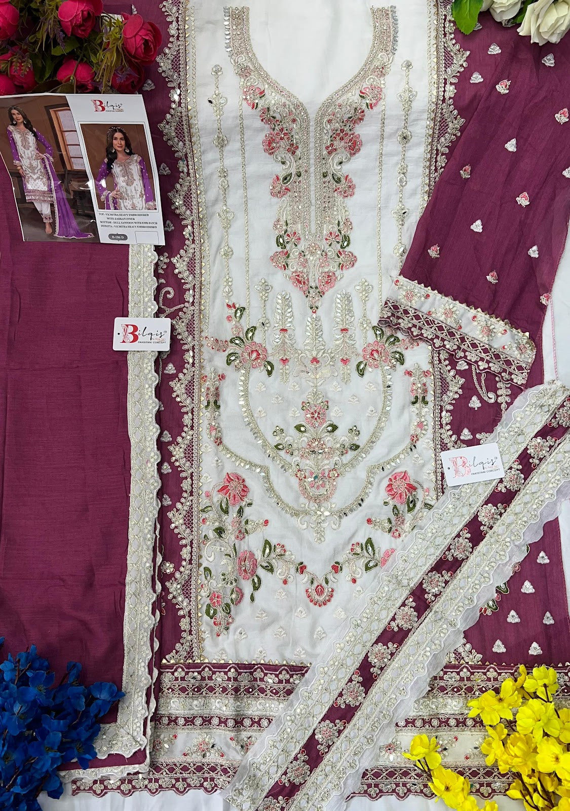 B 186 Bilqis Vichitra Pakistani Salwar Suits Wholesale