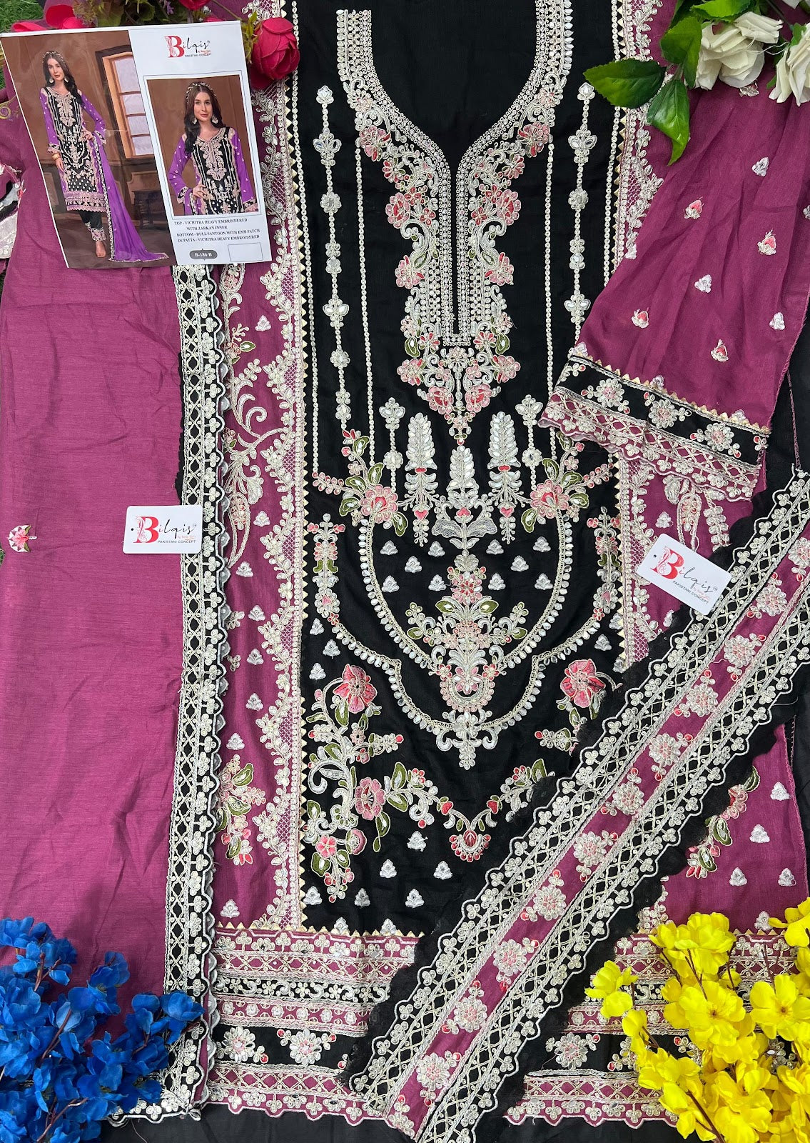 B 186 Bilqis Vichitra Pakistani Salwar Suits Wholesale