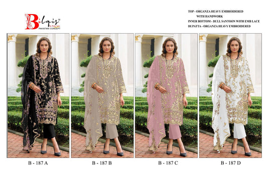 B 187Abcd Bilqis Organza Pakistani Salwar Suits Wholesale Price