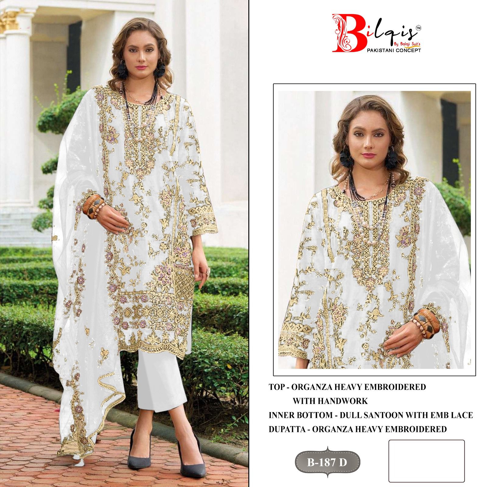 B 187Abcd Bilqis Organza Pakistani Salwar Suits Wholesale Price