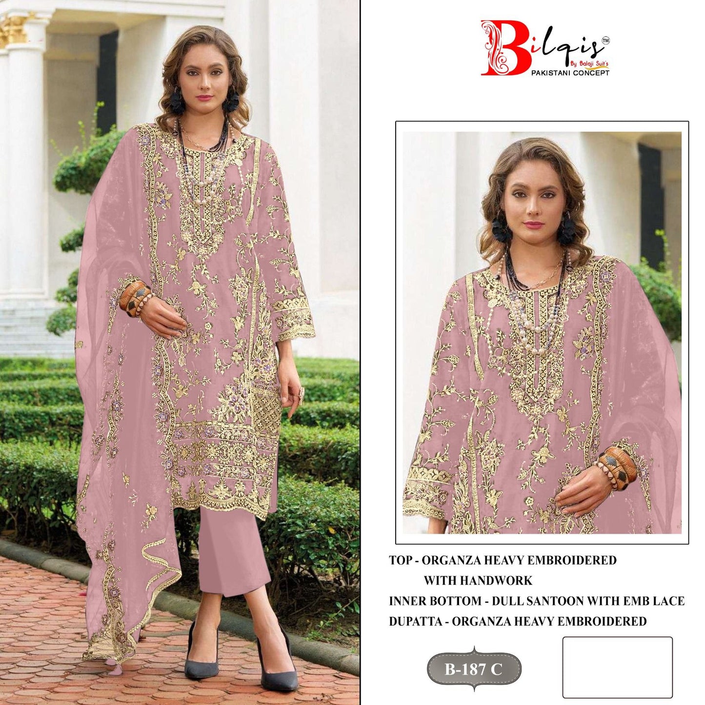 B 187Abcd Bilqis Organza Pakistani Salwar Suits Wholesale Price