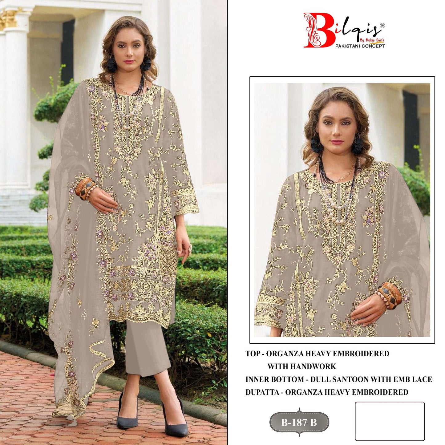 B 187Abcd Bilqis Organza Pakistani Salwar Suits Wholesale Price