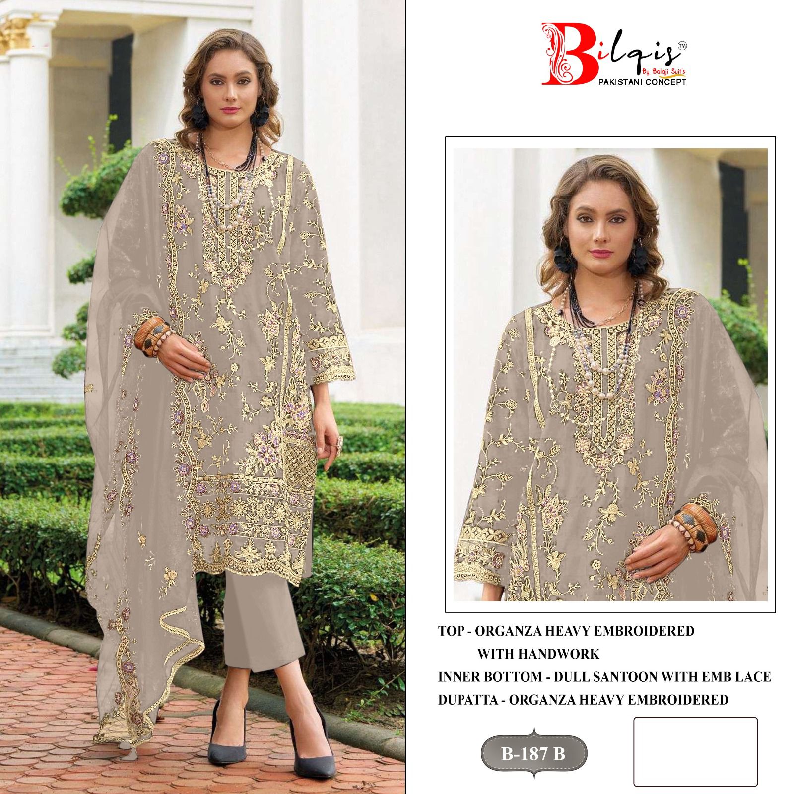 B 187Abcd Bilqis Organza Pakistani Salwar Suits Wholesale Price