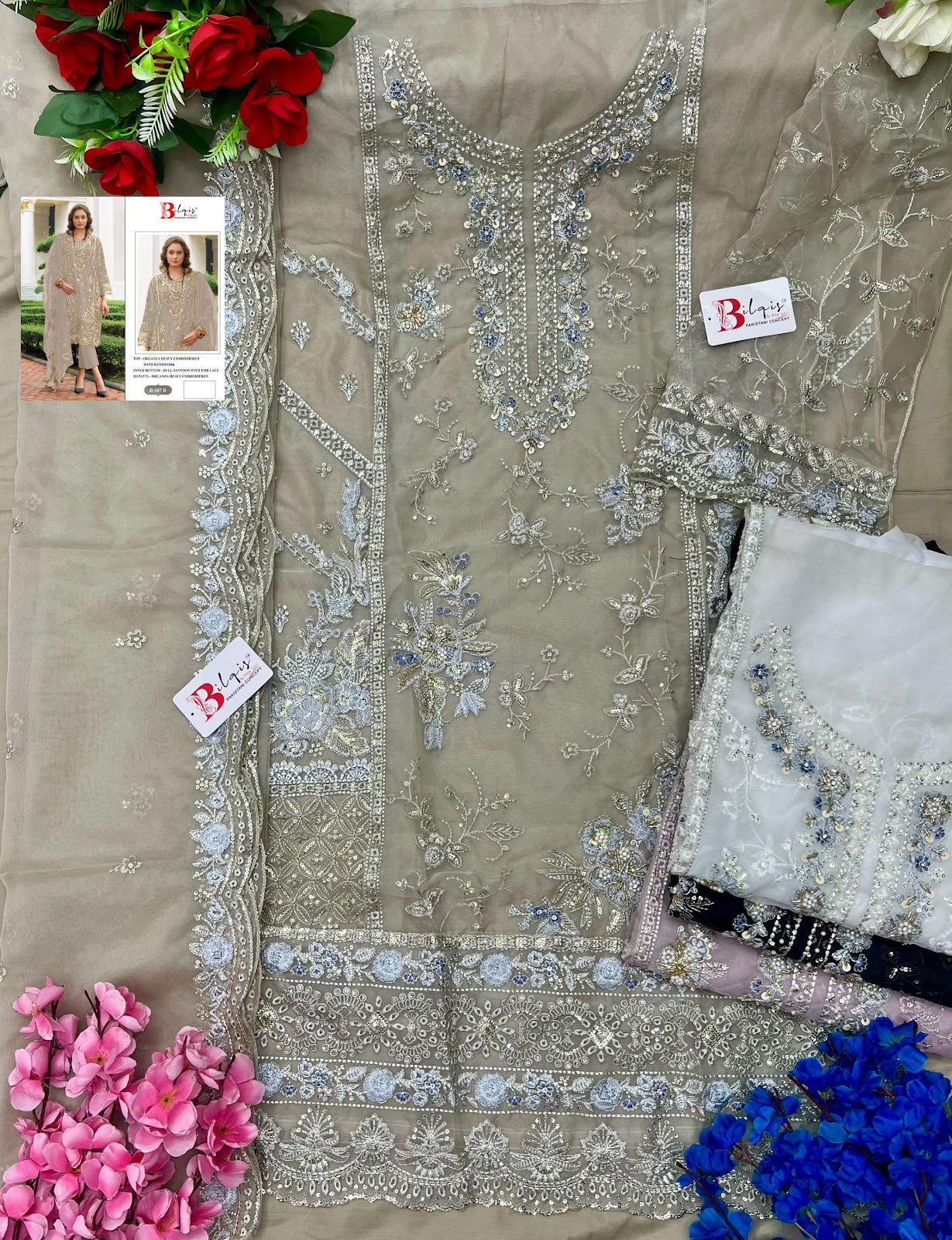 B 187Abcd Bilqis Organza Pakistani Salwar Suits Wholesale Price