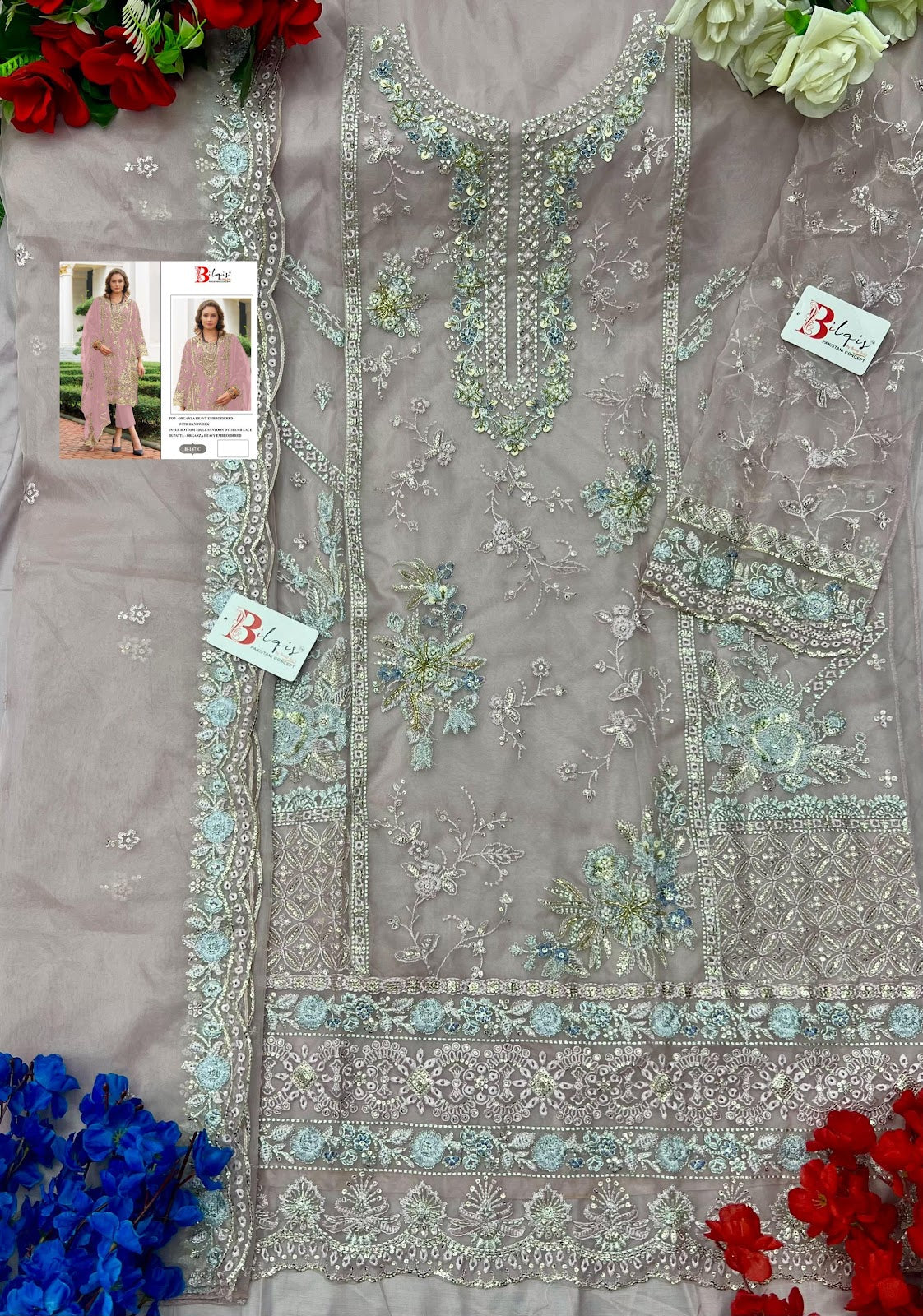 B 187Abcd Bilqis Organza Pakistani Salwar Suits Wholesale Price