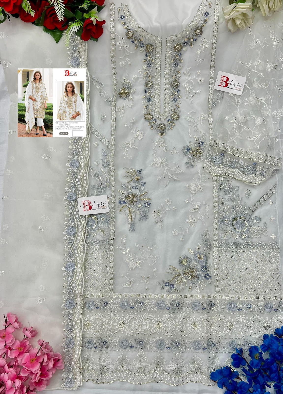 B 187Abcd Bilqis Organza Pakistani Salwar Suits Wholesale Price