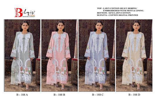 B 188 Bilqis Lawn Cotton Pakistani Salwar Suits Manufacturer Gujarat