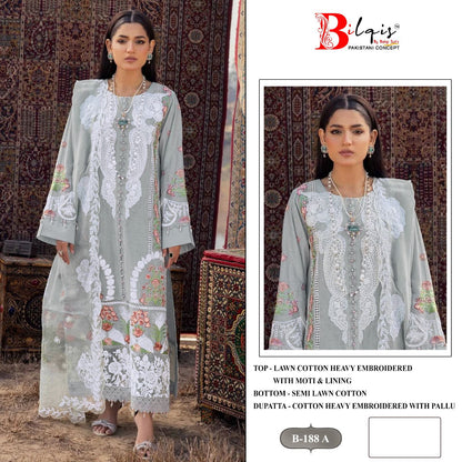 B 188 Bilqis Lawn Cotton Pakistani Salwar Suits Manufacturer Gujarat