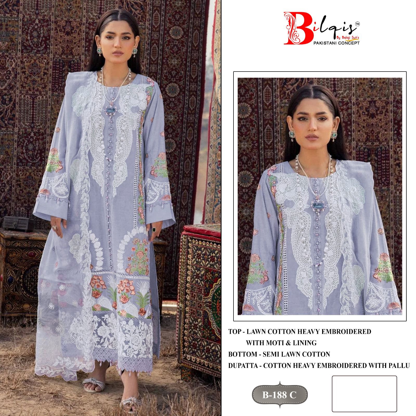 B 188 Bilqis Lawn Cotton Pakistani Salwar Suits Manufacturer Gujarat