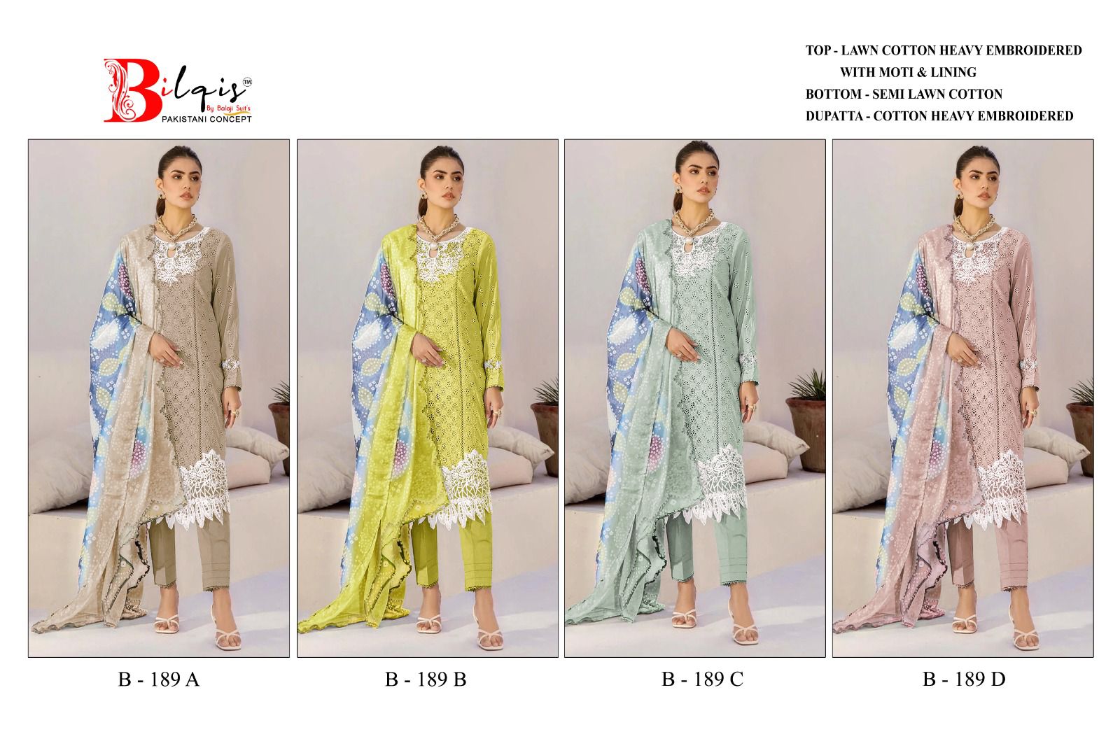 B 189 Abcd Bilqis Cambric Lawn Pakistani Salwar Suits Wholesaler Ahmedabad
