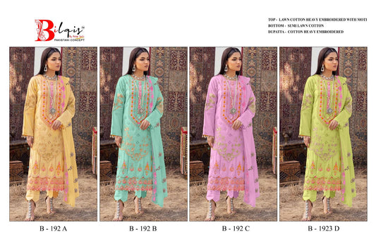 B 192Abcd Bilqis Lawn Cotton Pakistani Salwar Suits Exporter