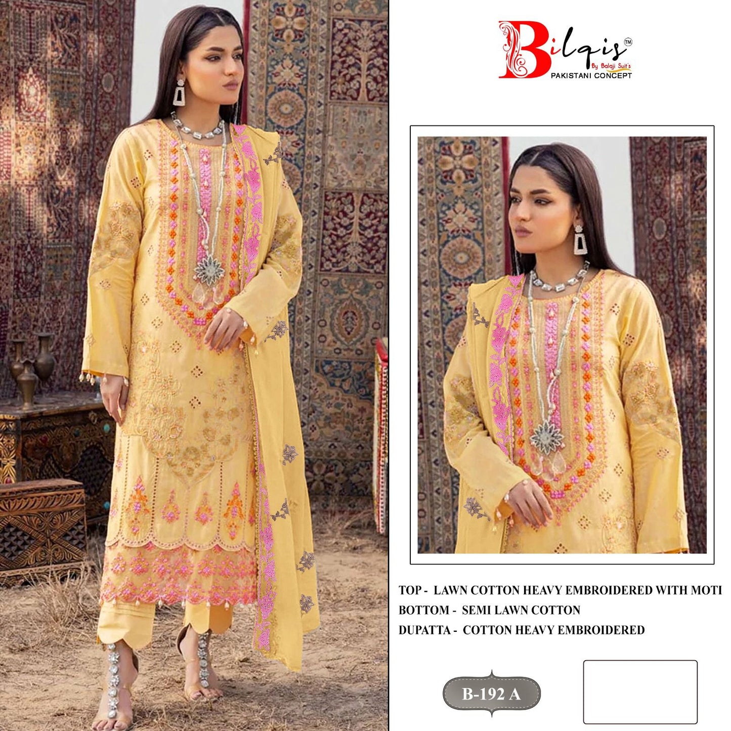 B 192Abcd Bilqis Lawn Cotton Pakistani Salwar Suits Exporter