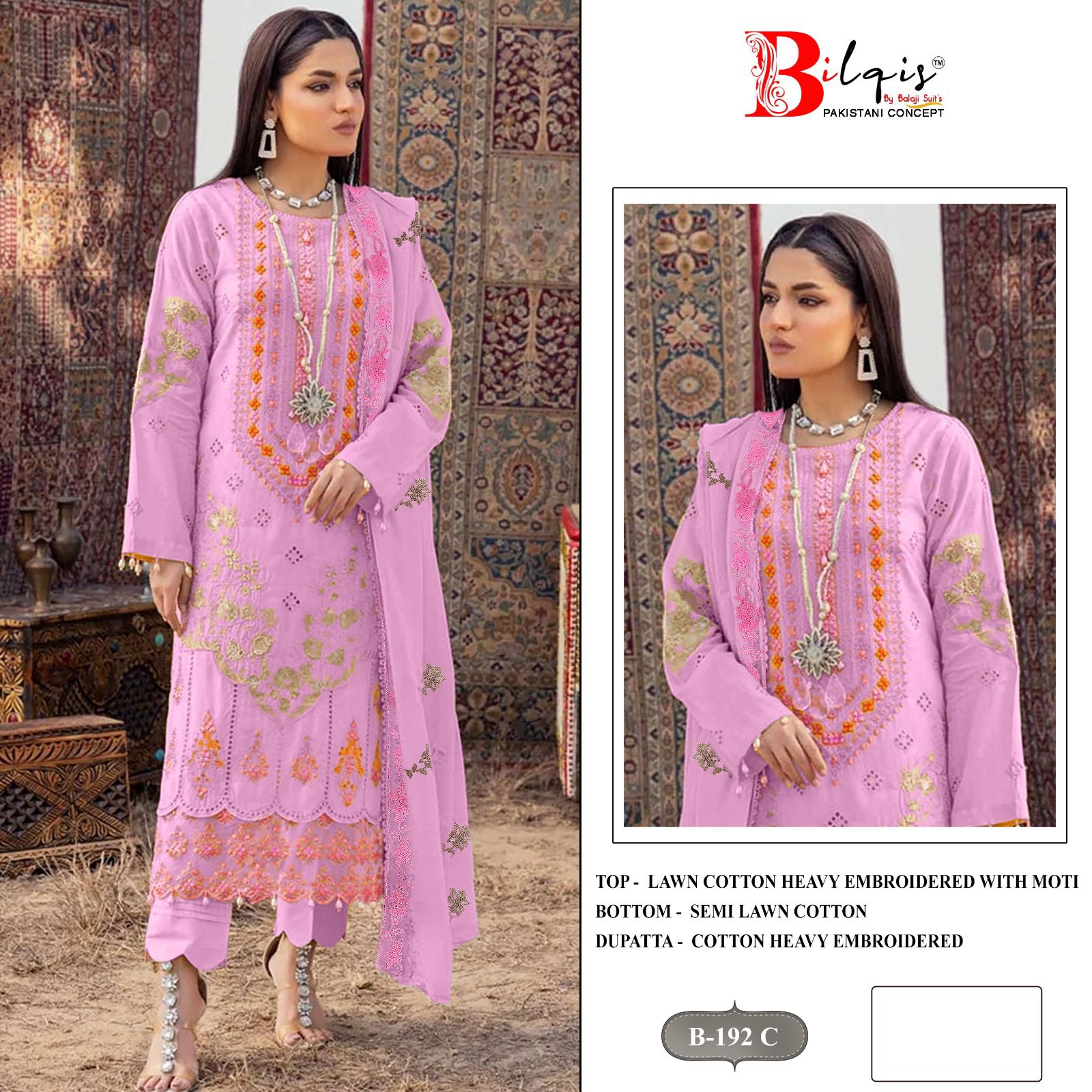 B 192Abcd Bilqis Lawn Cotton Pakistani Salwar Suits Exporter