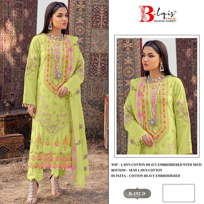 B 192Abcd Bilqis Lawn Cotton Pakistani Salwar Suits Exporter