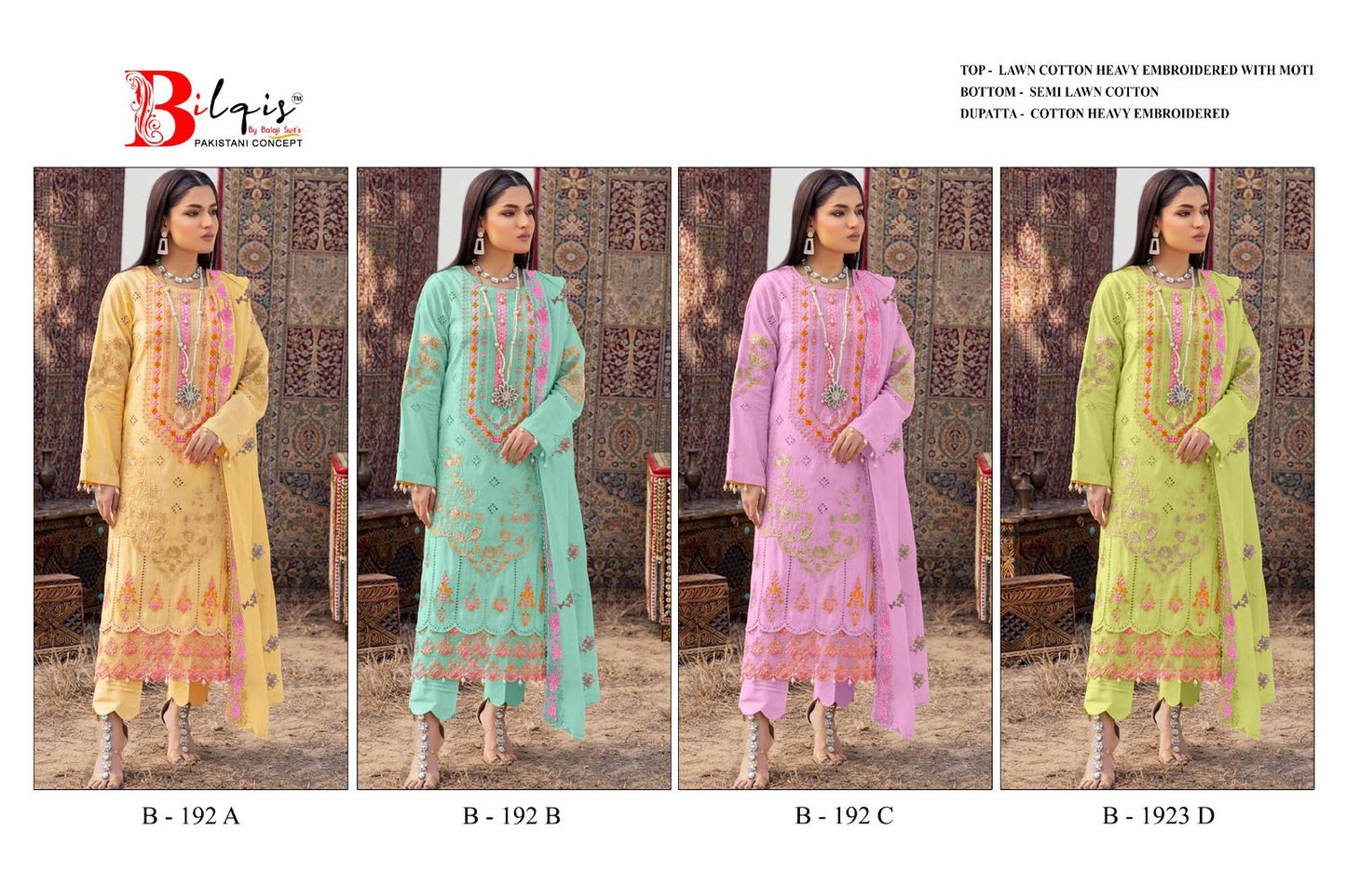 B 192 Bilqis Lawn Cotton Pakistani Salwar Suits Manufacturer India