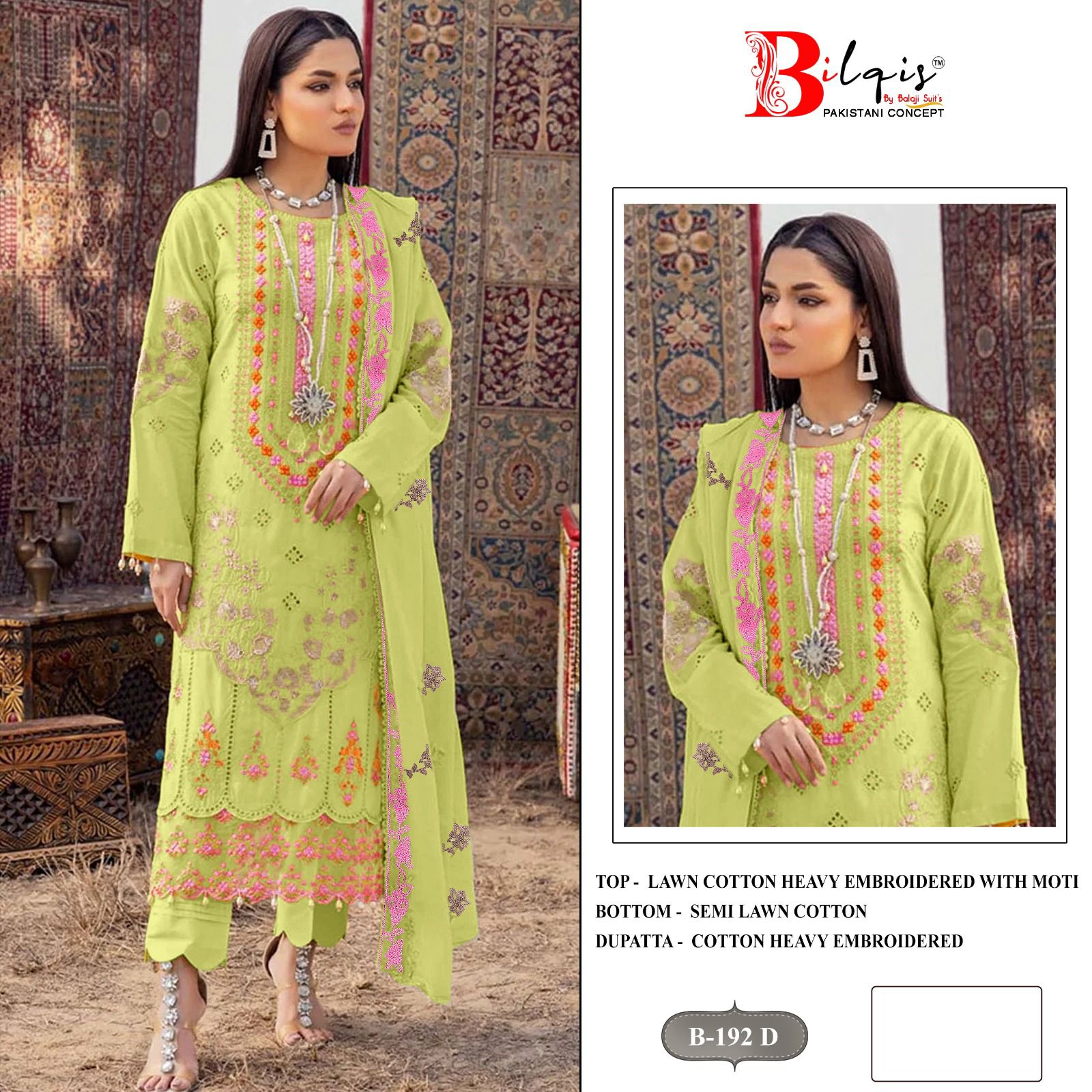 B 192 Bilqis Lawn Cotton Pakistani Salwar Suits Manufacturer India