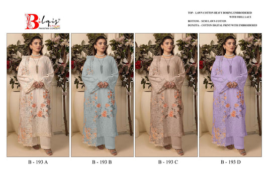 B 193 Abcd Bilqis Lawn Cotton Pakistani Salwar Suits Wholesale