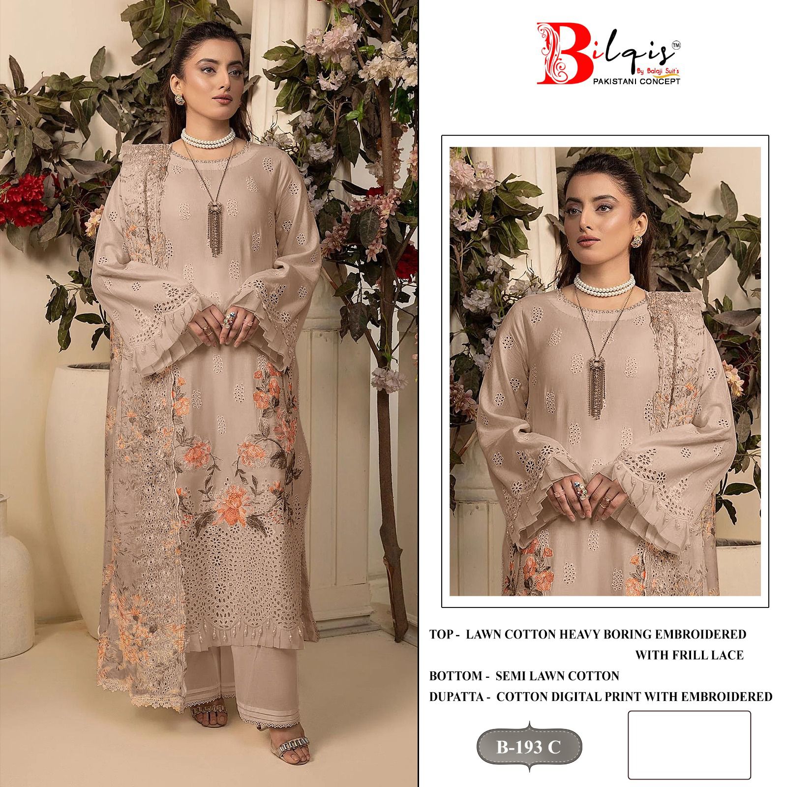 B 193 Abcd Bilqis Lawn Cotton Pakistani Salwar Suits Wholesale
