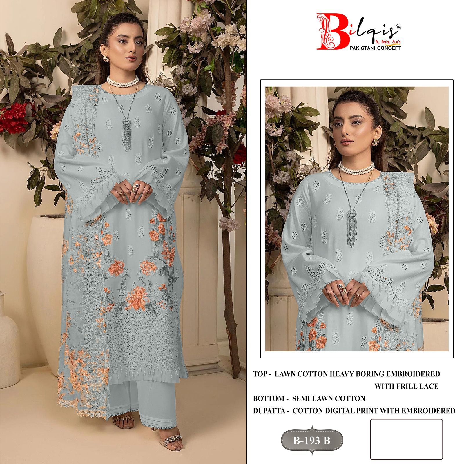 B 193 Abcd Bilqis Lawn Cotton Pakistani Salwar Suits Wholesale