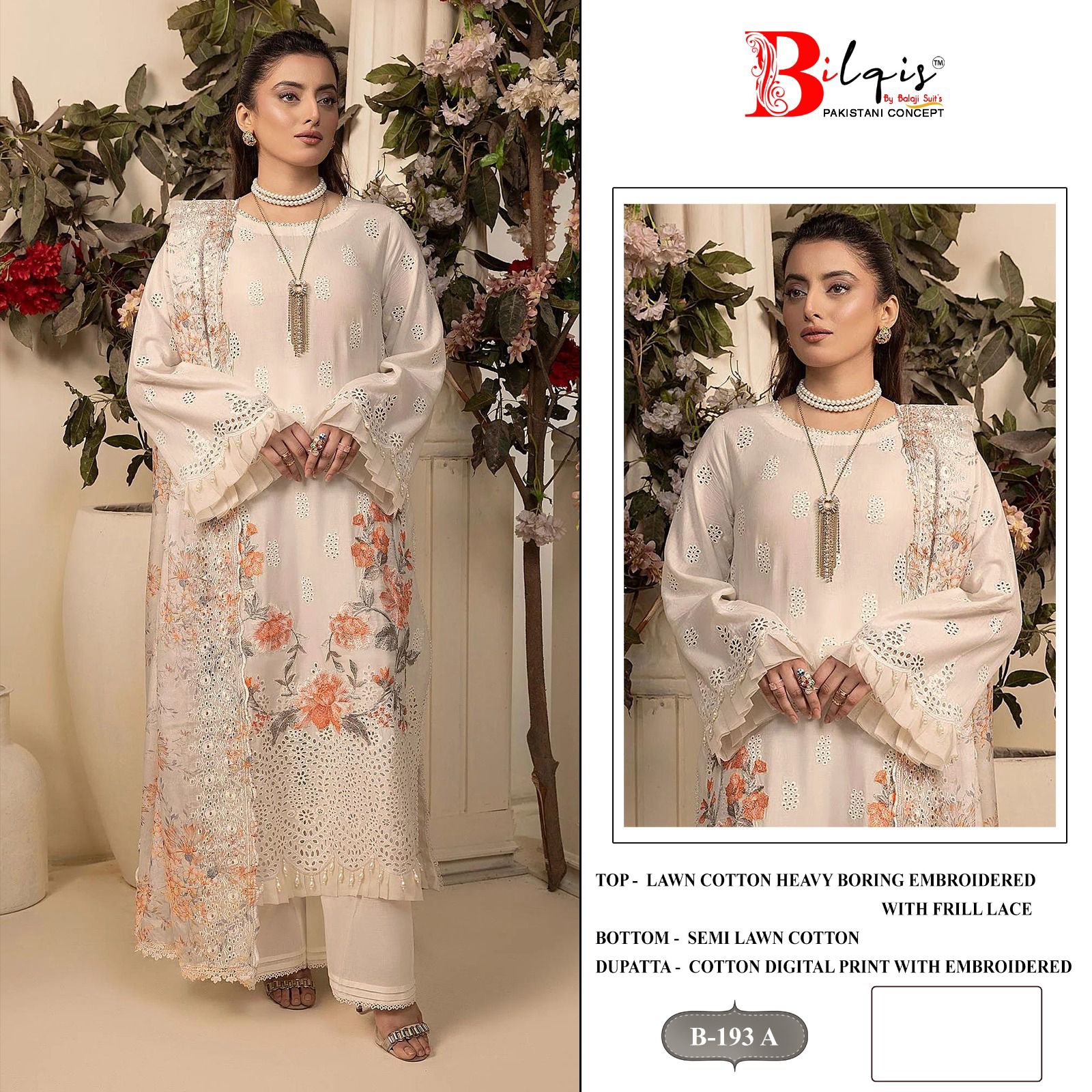 B 193 Abcd Bilqis Lawn Cotton Pakistani Salwar Suits Wholesale