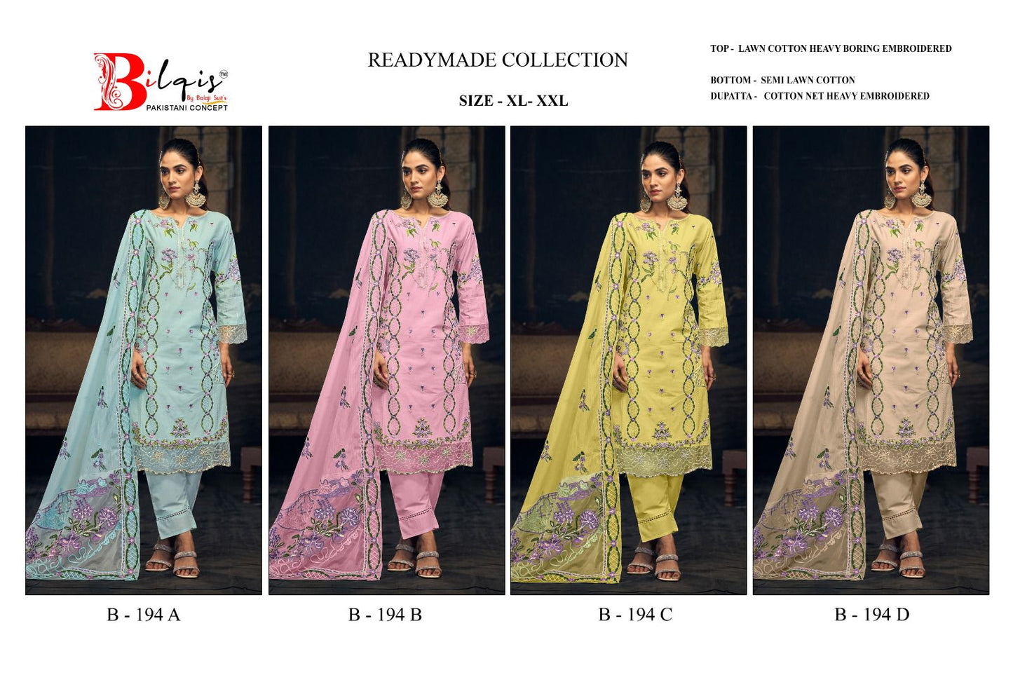 B 194 Abcd Bilqis Lawn Cotton Pakistani Readymade Suits Manufacturer