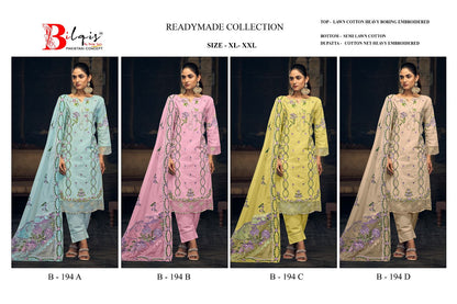 B 194 Abcd Bilqis Lawn Cotton Pakistani Readymade Suits Manufacturer