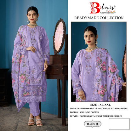 B 205 Bilqis Lawn Cotton Pakistani Readymade Suits Manufacturer India