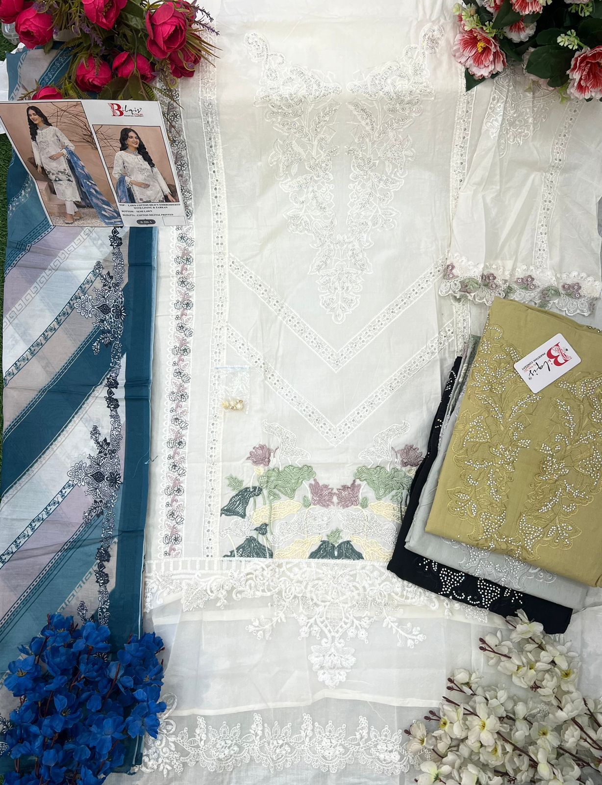 B 206 Bilqis Cambric Lawn Pakistani Salwar Suits Exporter India