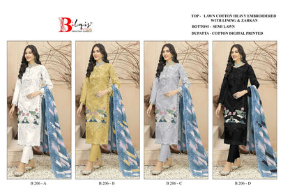 B 206 Bilqis Cambric Lawn Pakistani Salwar Suits Exporter India