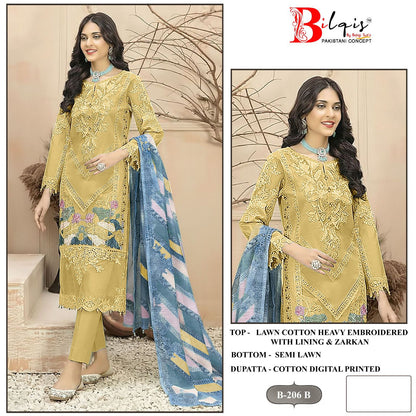 B 206 Bilqis Cambric Lawn Pakistani Salwar Suits Exporter India