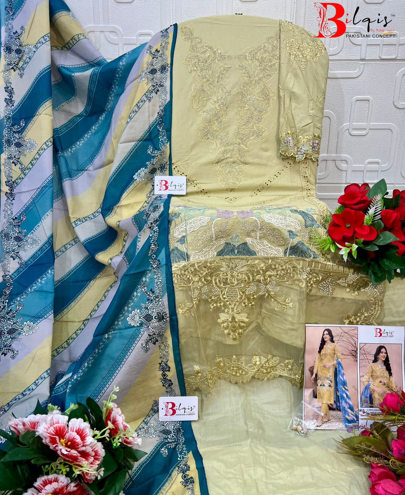 B 206 Bilqis Cambric Lawn Pakistani Salwar Suits Exporter India