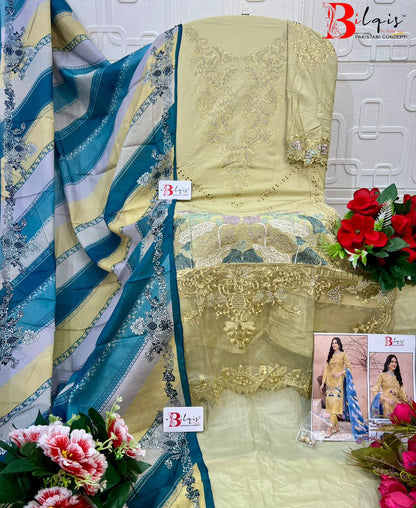 B 206 Bilqis Cambric Lawn Pakistani Salwar Suits Exporter India