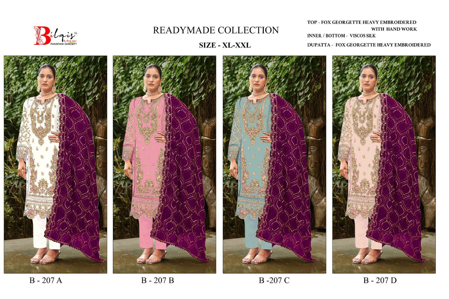 B 207 Bilqis Fox Georgette Pakistani Readymade Suits Supplier Ahmedabad