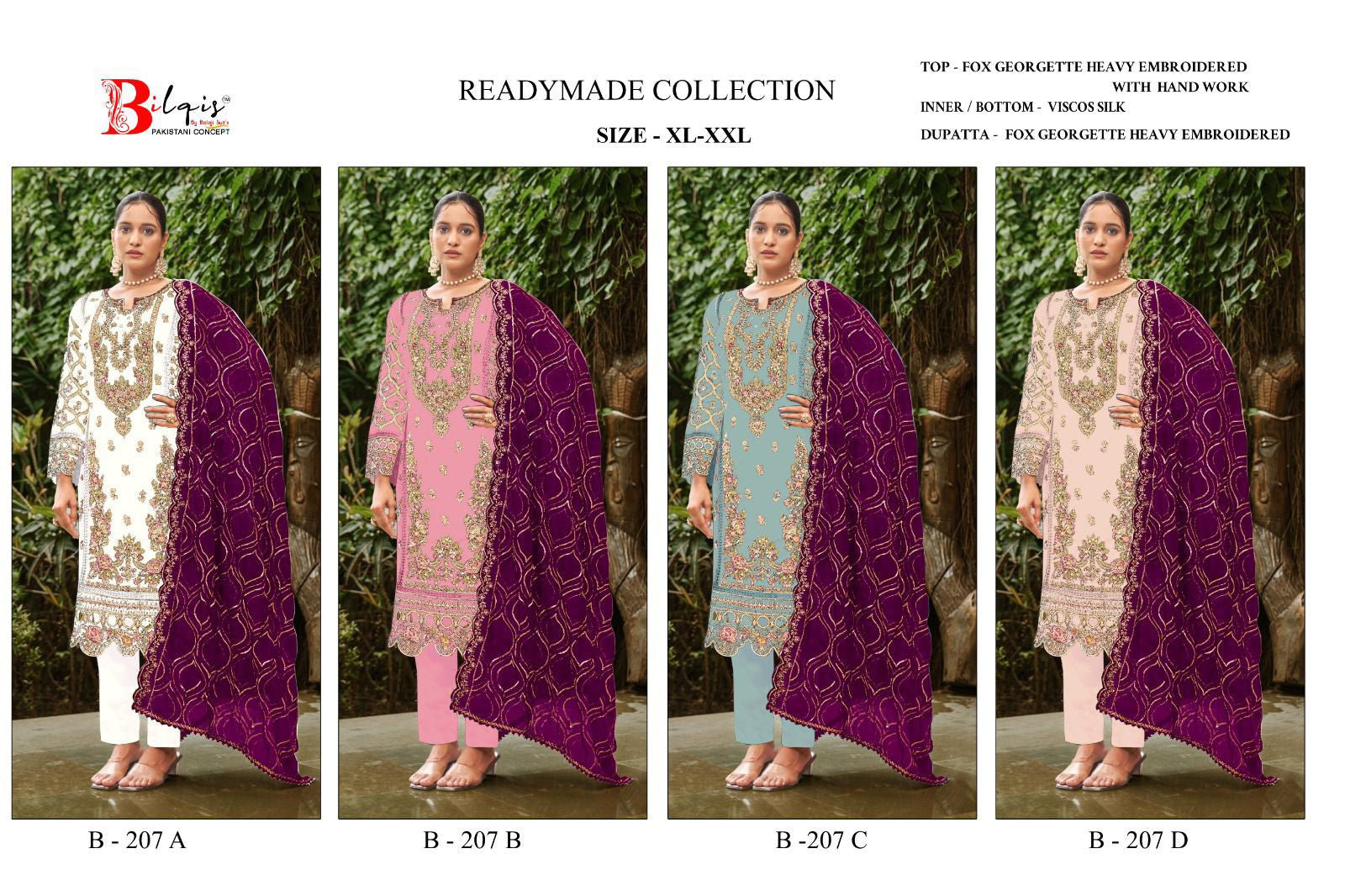 B 207 Bilqis Fox Georgette Pakistani Readymade Suits Supplier Ahmedabad