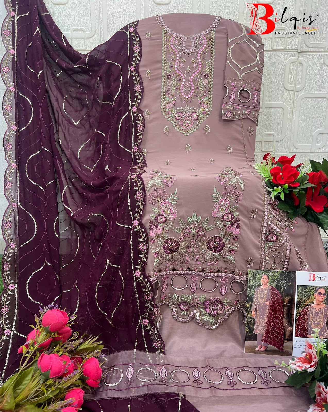 B 207 I To L Bilqis Fox Georgette Pakistani Salwar Suits Wholesale